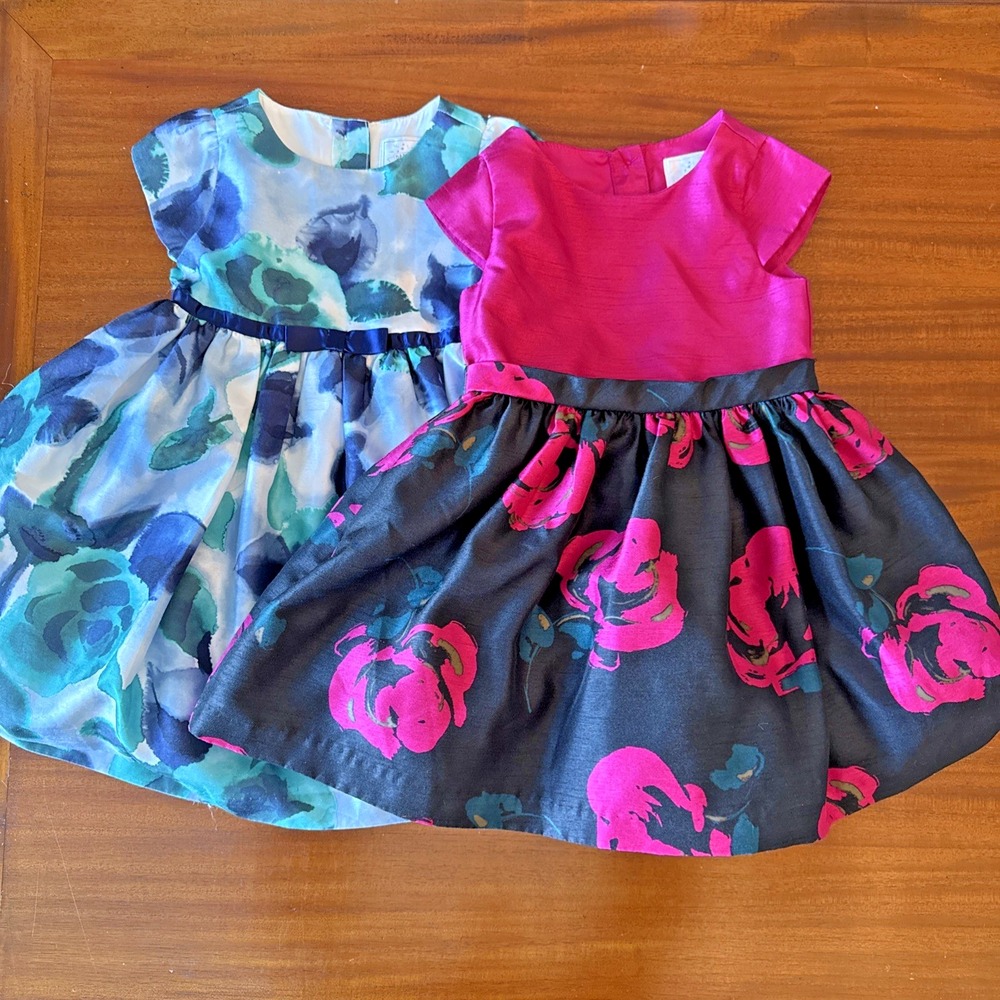 Lot of 2 Gymboree Dressed Up Dresses Girls‎ 2T Holiday Floral Blue Green, Black